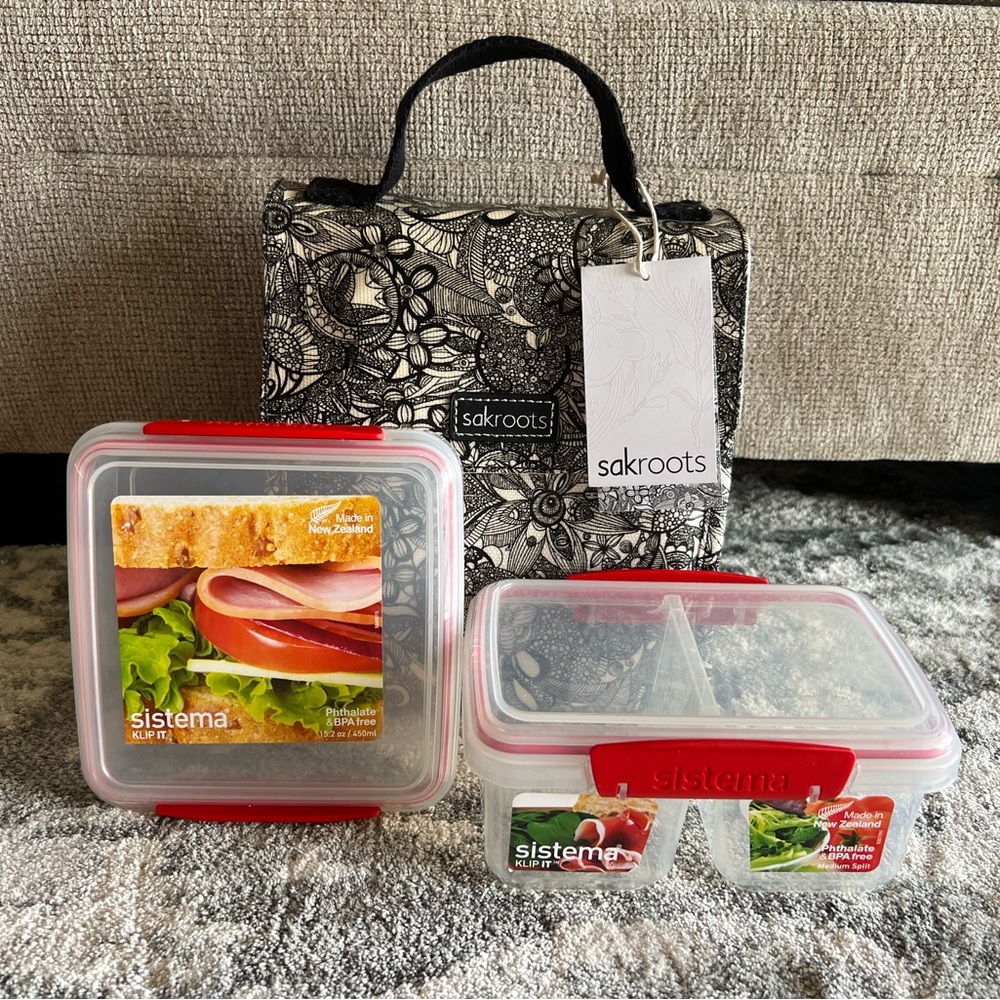 sakroots lunch bag w/ two sistema food containers